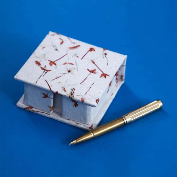 Recycled Paper Sticknotes Holder with Real Flowers